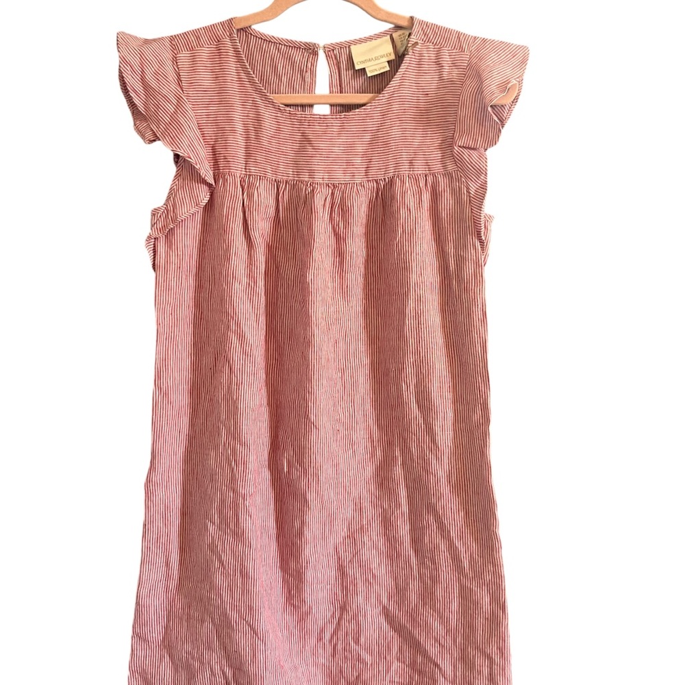 Cynthia Rowley Red & White Striped 100% Linen Dress with Pockets - NWT